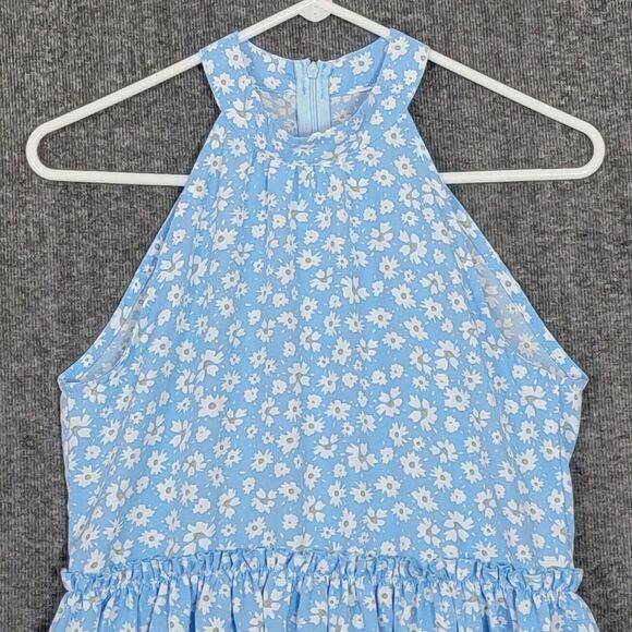 Shein Dress Womens Small / 4 Blue White Floral Sleeveless Pleated Ruffle Waist - Picture 2 of 10